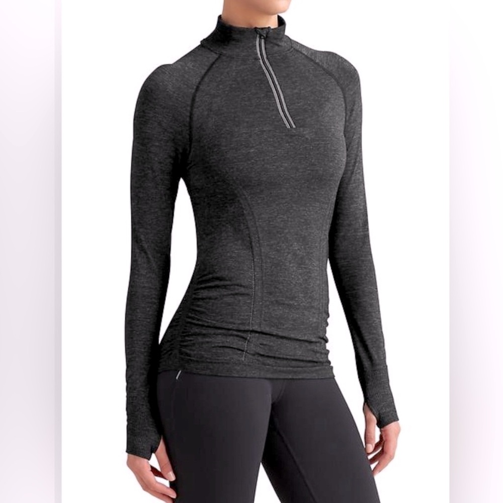 Athleta fastest track 1/2 zip - black heather - medium